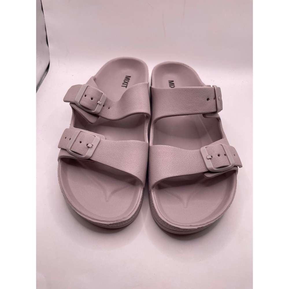 Mixit Womens Double Strap Buckle Slide Sandals Mauve Lavender Size 9
